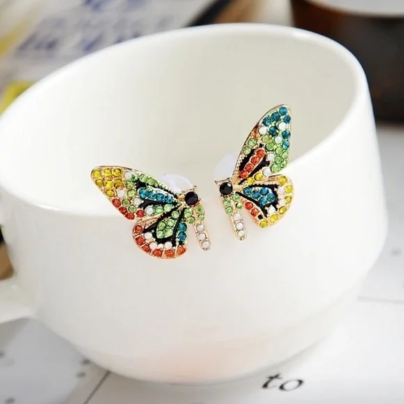 New! Small Butterfly Rhinestone Earrings - Picture 10 of 16